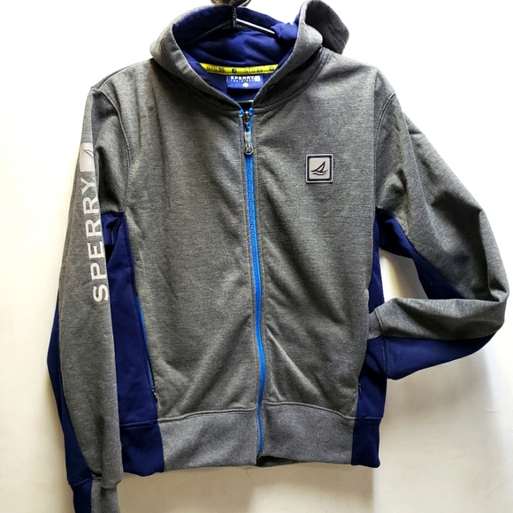Sperry Topsider STS35 boys medium full zip hooded jacket grey & blue - Picture 1 of 12